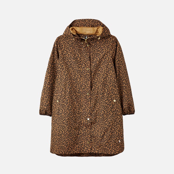 Joules Women's Rainwell Print Waterproof Raincoat - Tan Leopard