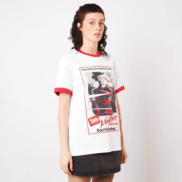 A Nightmare On Elm Street Don't Fall Asleep Unisex Ringer T-Shirt - Weiß / Rot - L