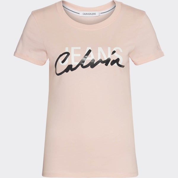 Calvin Klein Jeans Women's Script Calvin Jeans Slim T-Shirt - Keepsake Pink