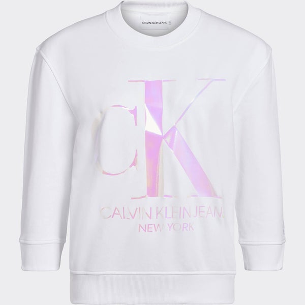 Calvin Klein Jeans Women's Iridescent Monogram Crew Neck Sweatshirt - Bright White