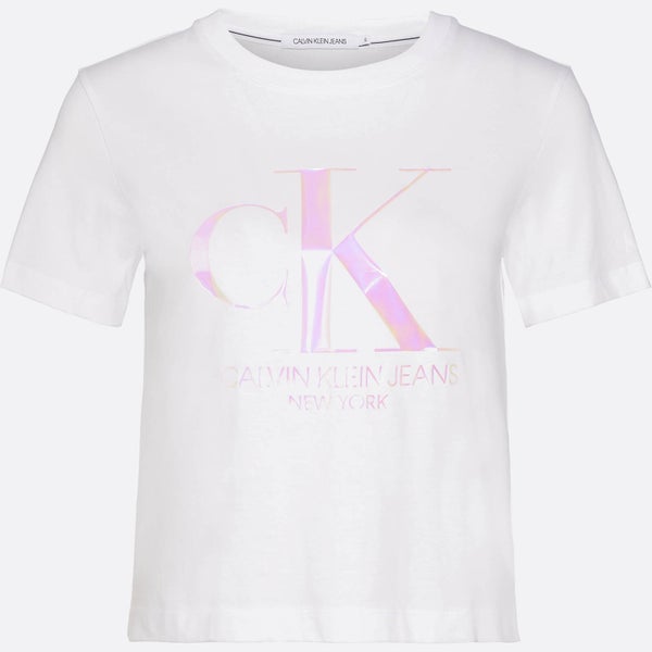Calvin Klein Jeans Women's Iridescent Ck Straight T-Shirt - Bright White