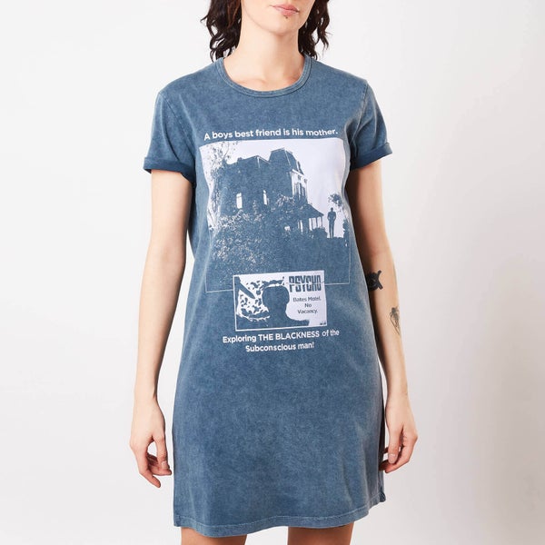 Psycho Mother Knows Best Women's T-Shirt Dress - Navy Acid Wash