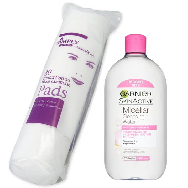 Garnier Micellar Water Facial Cleanser Makeup Remover 700ml with Cotton Wool Pads Bundle