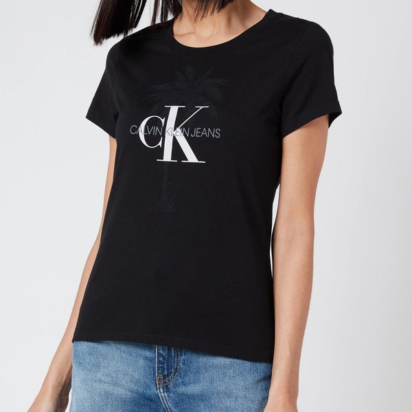 Calvin Klein Jeans Women's Palm Tree Monogram Slim T-Shirt - CK Black