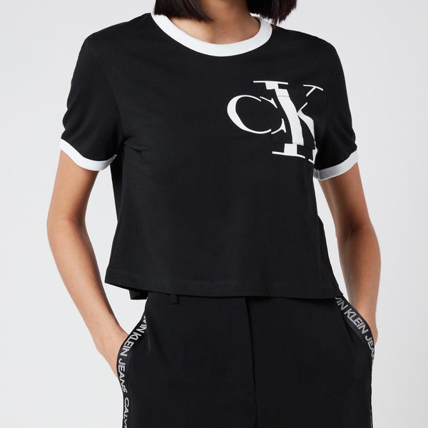 Calvin Klein Jeans Women's Distorted Ck Pocket Ringer T-Shirt - CK Black/White