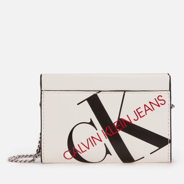 Calvin Klein Jeans Women's Logo Chain Cardcase Cross Body Bag - Bright White
