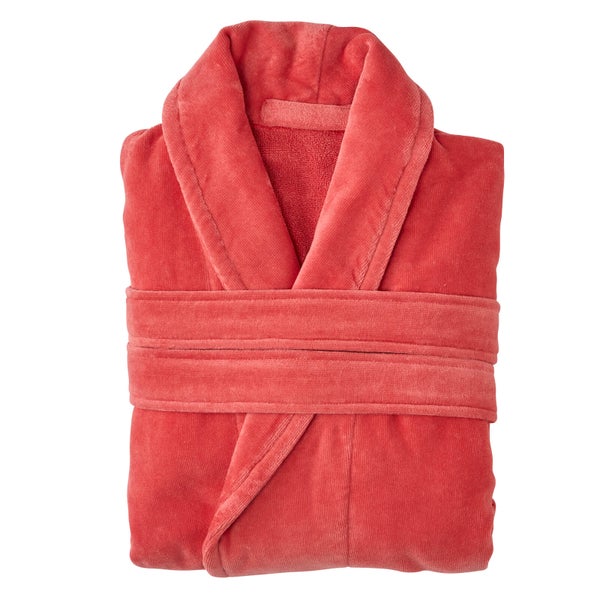 Christy Supreme Velour Cotton Bath Robe - Coral - L