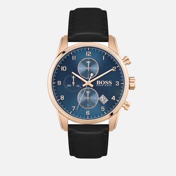 BOSS Hugo Boss Men's Skymaster Leather Strap Watch - Blue/Bronze/Black