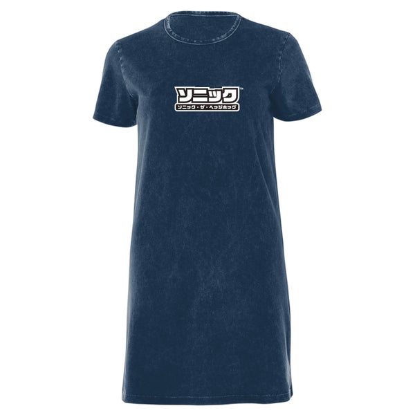 Sega Start Screen Women's T-Shirt Dress - Navy Acid Wash