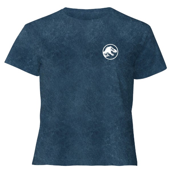 Jurassic Park Primal Limited Variant Ranger Logo - Women's Cropped T-Shirt - Navy Acid Wash