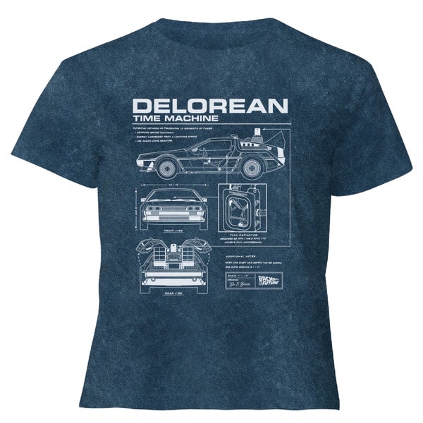 Back To The Future Delorean - Women's Cropped T-Shirt - Navy Acid Wash