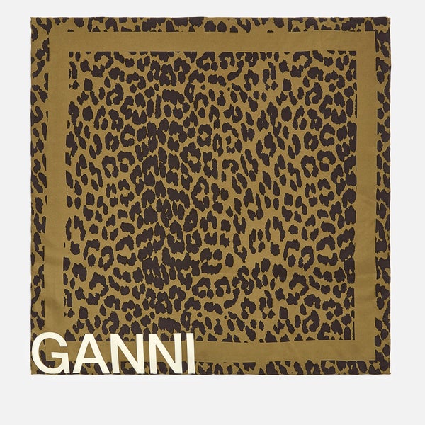 Ganni Women's Leopard Print Scarf - Olive Drab