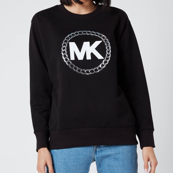 MICHAEL Michael Kors Women's HT Chain MK Logo Sweatshirt - Black/Silver