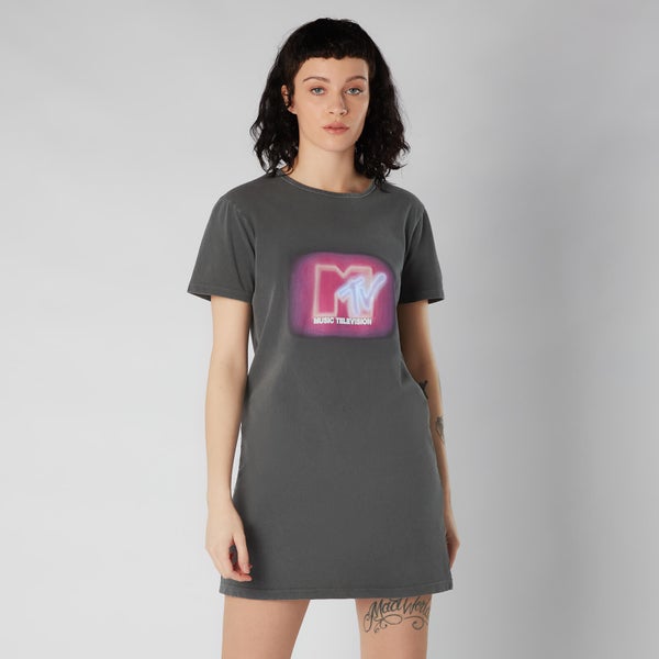 MTV Neon Women's T-Shirt Dress - Black Acid Wash