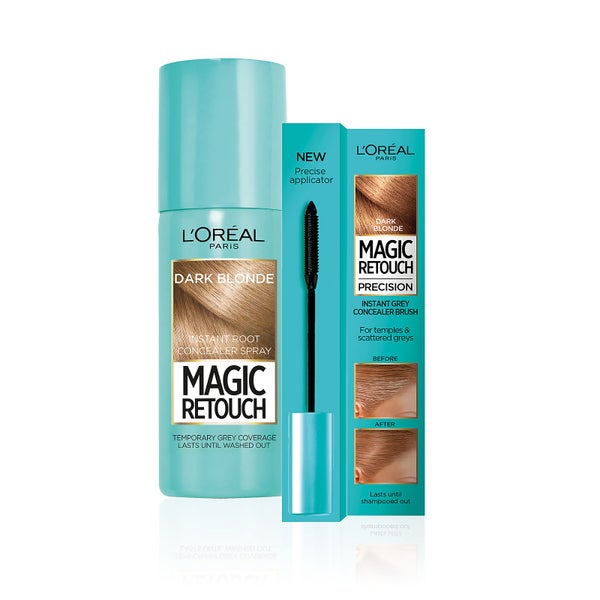 L'Oréal Paris Magic Retouch dark blonde 75ml & Precision Instant Grey Concealer Brush Set