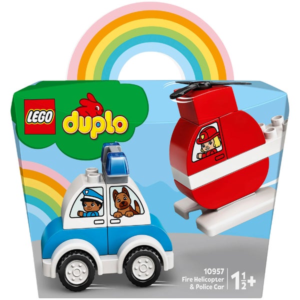 LEGO 10957 DUPLO Brandweerhelikopter en Politiewagen Babyspeelgoed 1,5+ Jaar, Fijne Motoriek, Cadeau-Idee, Politiespeelgoed