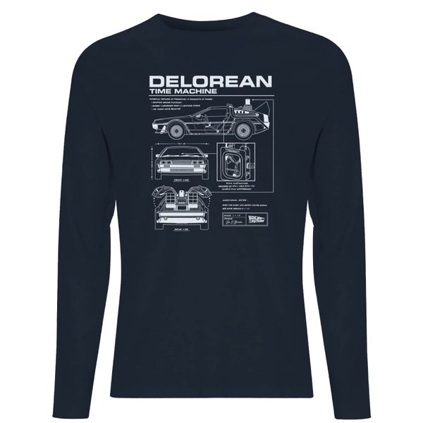 Back To The Future Delorean Schematic Unisex Long Sleeve T-Shirt - Navy