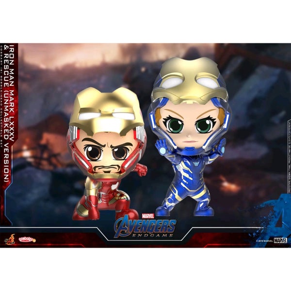 Hot Toys Cosbaby - Avengers : Endgame (Taille S) - Iron Man Mark 85 & Rescue (Version Masque Ouvert) (Pack de 2)