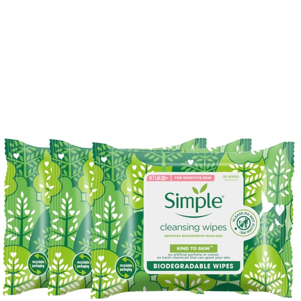 Simple Kind to Skin Biodegradable Cleansing Facial Wipes Bundle