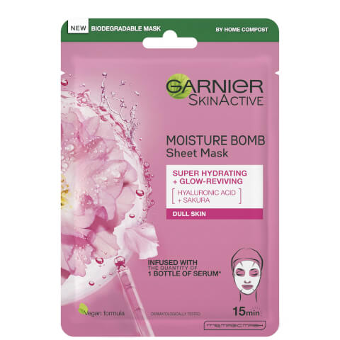 Увлажняющая тканевая маска для лица с сакурой Garnier Moisture Bomb Sakura Hydrating Face Sheet Mask
