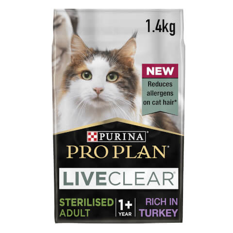 PRO PLAN LiveClear Cat-Allergen Reducing Sterilised Adult Dry Cat Food with Turkey 1.4kg