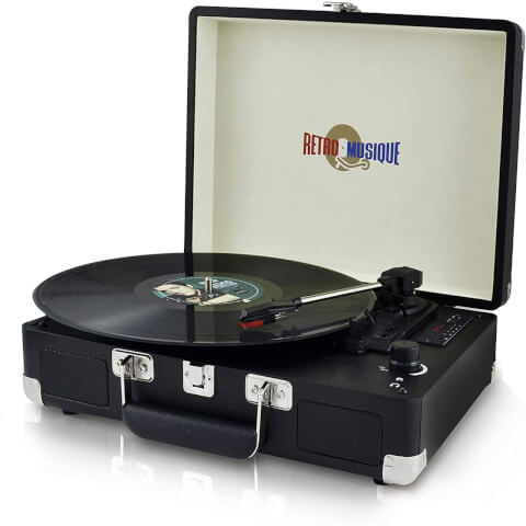 Retro Musique Suitcase LP Player + Radio - Black (UK Plug)