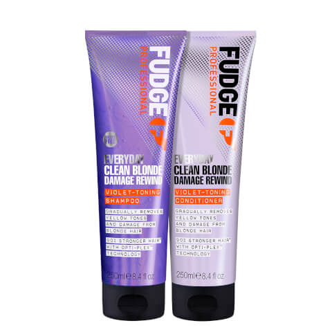 Fudge Professional Clean Blonde Everyday Violet Damage Rewind Purple Shampoo and Conditioner Duo