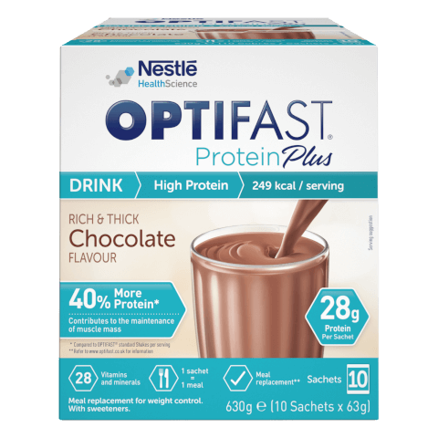 OPTIFAST Protein Plus Shakes - Chocolate - 1 Month Supply - 3 Boxes (30 Sachets)