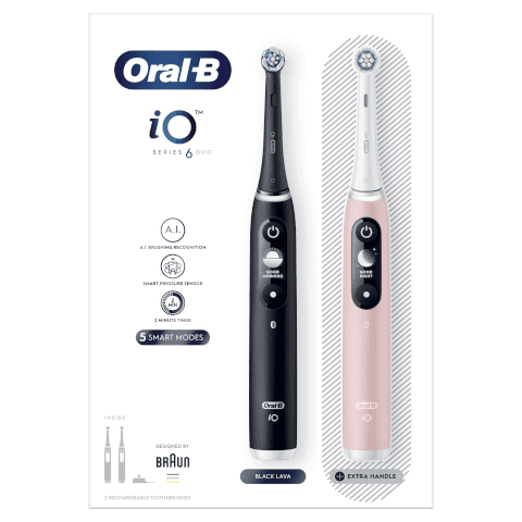 Oral-B iO6 Series Duo Pack Black/Pink Sand Extra Toothbrush + 4 Refills