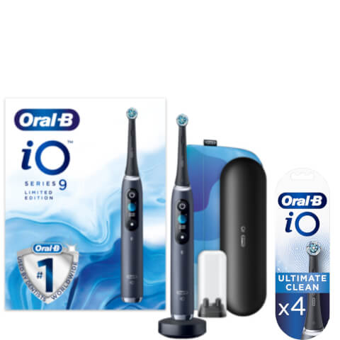 Oral-B iO9 Black Limited Edition Electric Toothbrush with Charging Travel Case, Magnetic Pouch & Toothbrush Heads Bundle - Black