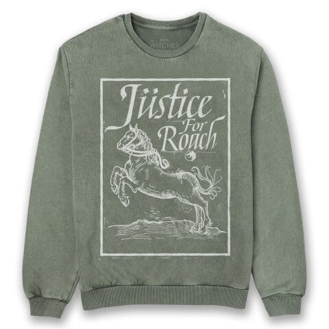 The Witcher Justice For Roach Unisex Sweatshirt - Khaki Acid Wash