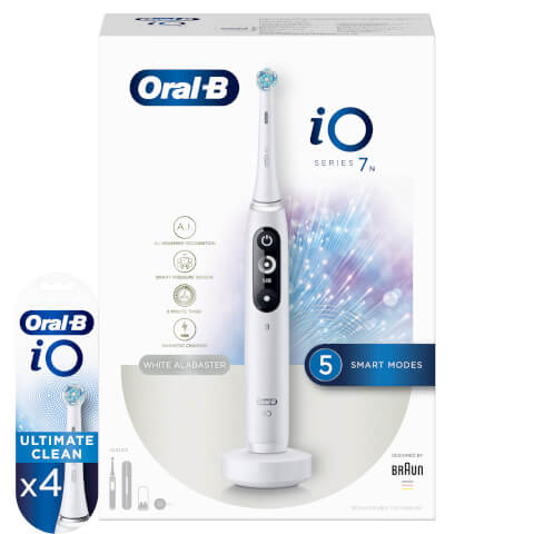 Oral-B iO7n White Alabaster Electric Toothbrush + 4 Refills