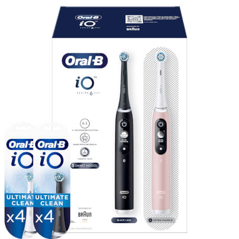 Oral-B iO6 Series Duo Pack Black/Pink Sand Extra Toothbrush + 8 Refills
