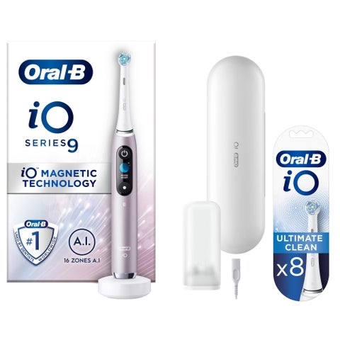 Oral B iO9 Rose Quartz Electric Toothbrush with Charging Travel Case + 8 Refills