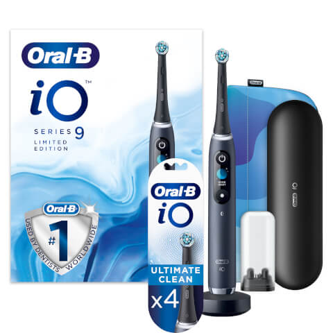 Oral-B iO9 Black Limited Edition Electric Toothbrush with Charging Travel Case and Magnetic Pouch + 4 Refills