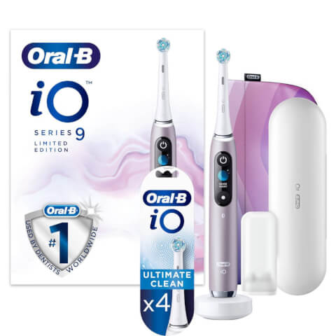 Oral-B iO9 Rose Quartz Limited Electric Toothbrush with Charging Travel Case and Magnetic + 4 Refills