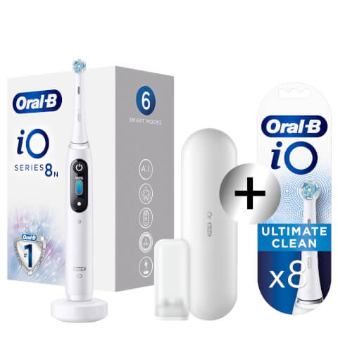 Oral-B iO8 White Electric Toothbrush with Travel Case + 8 Refills