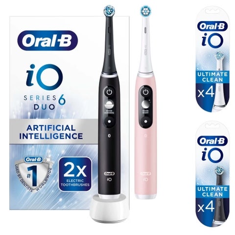 iO6 Duo Pack of Two Electric Toothbrushes, Black Lava & Pink Sand + 8 Refills