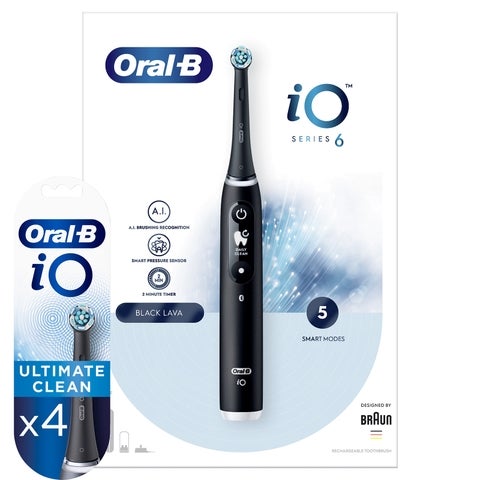 Oral B iO6 Black Onyx Electric Toothbrush with Travel Case + 4 Refills