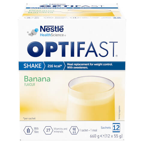 OPTIFAST Shakes - Banana - 1 Month Supply - 3 Boxes (36 Sachets)
