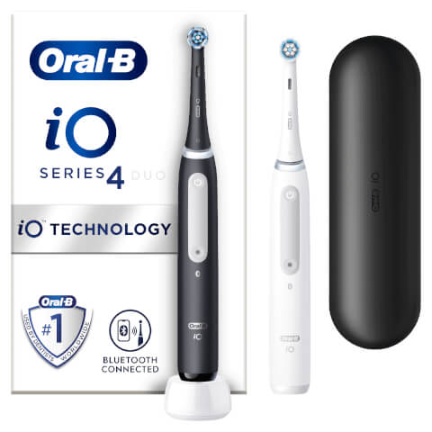 Oral B iO4 Duo Pack of Two Electric Toothbrushes, Matte Black & White with Travel Case