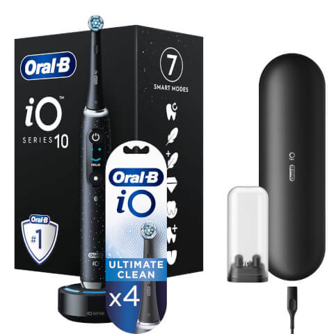 Oral B iO10 Cosmic Black Electric Toothbrush with Charging Travel Case + 4 Refills
