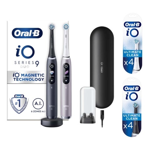 Oral-B iO9 Duo Pack of Two Electric Toothbrushes, Black Lava & Rose Quartz