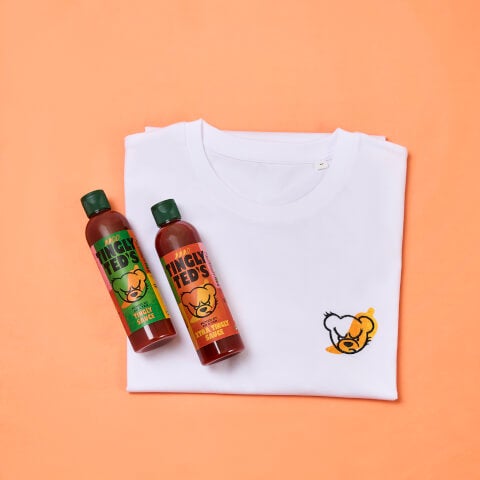 Embroidered White T Shirt + Sauce Bundle