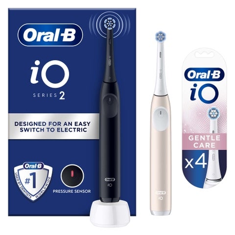 Oral-B iO2 Night Black & Calm Pink Electric Toothbrush Duo +4 Gentle Care Refills