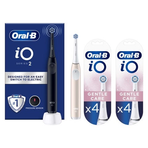 Oral-B iO2 Night Black & Calm Pink Electric Toothbrush Duo +8 Gentle Care Refills