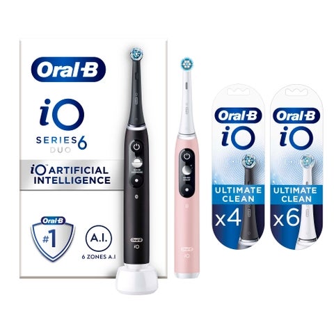 Oral B iO6 Duo Pack of Two Electric Toothbrushes, Black Lava & Pink Sand +10 Refills