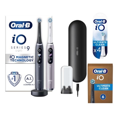 Oral B iO9 Duo Pack of Two Electric Toothbrushes, Black Lava & Rose Quartz +10 Refills