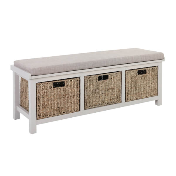 Atterley Storage Bench With Cushion, Indoor Bench With Storage Baskets