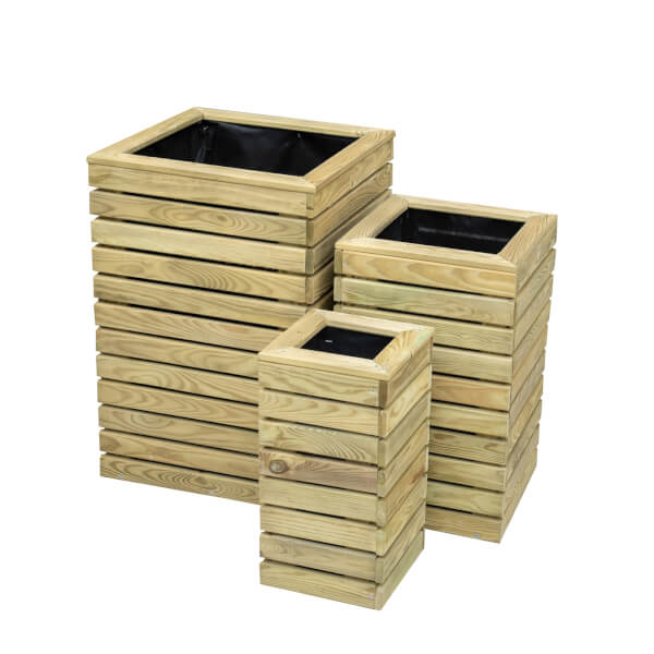 Forest Contemporary Slatted Planter Set, Square Wooden Planters Homebase